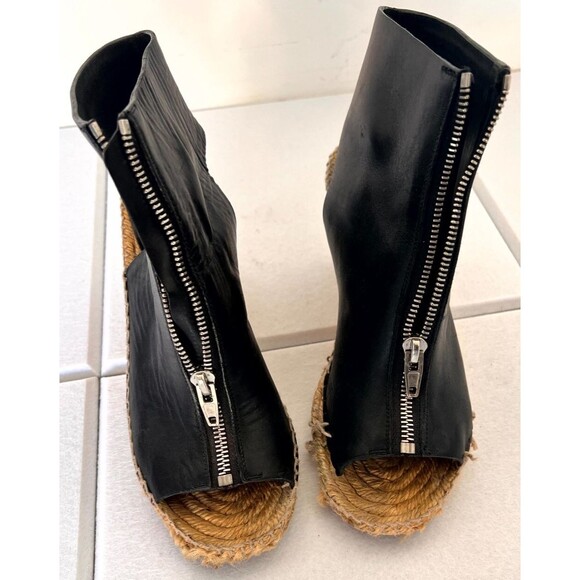 Celine Phoebe Philo Women's Espadrille 6.5 Black Leather Jute Zip Wedge Heel - Picture 3 of 13